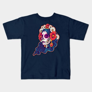 Dia de los Muertos Sugar Skull Woman Illustration Kids T-Shirt